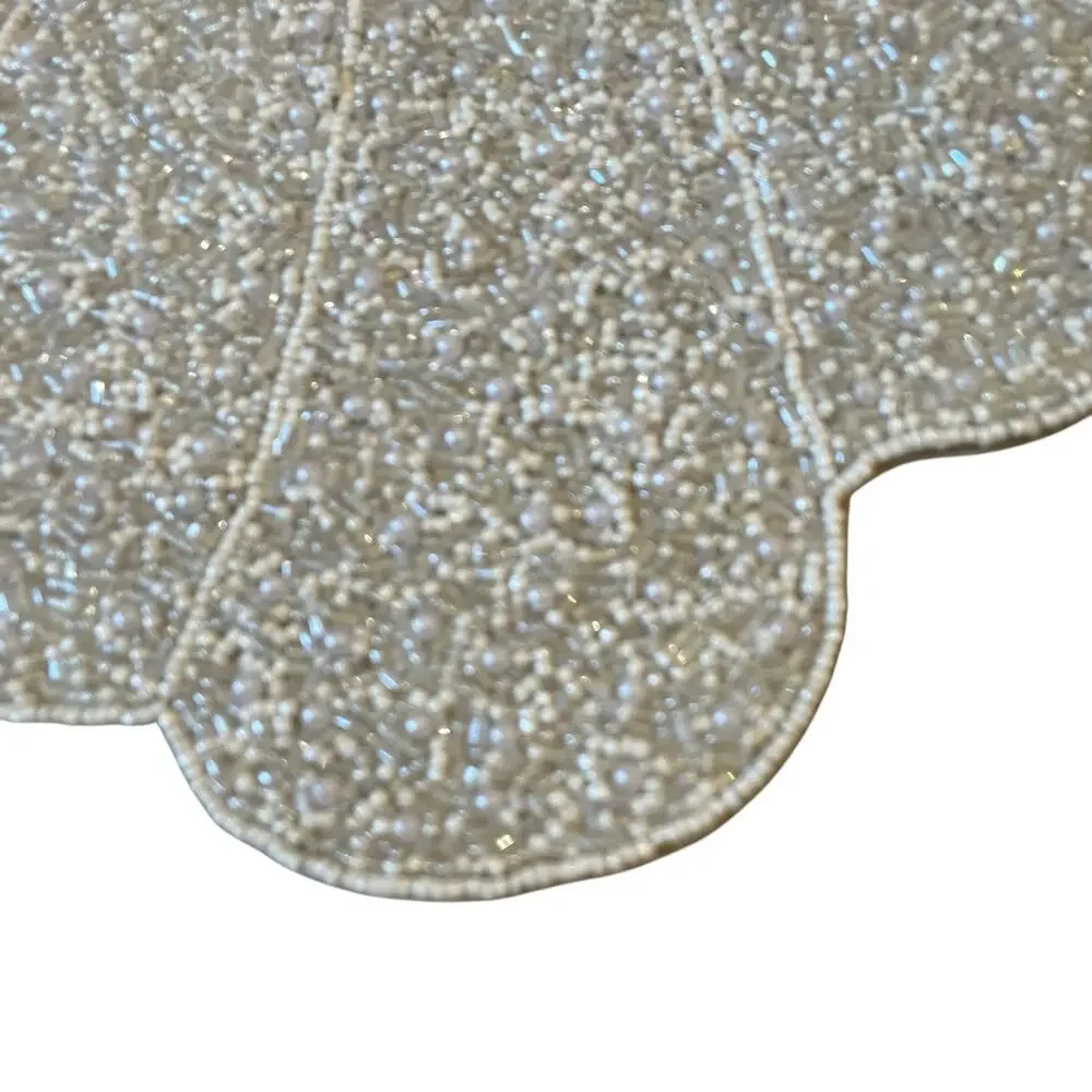 Christian Siriano Halloween Ghost Beaded Placemat 16in White Silver Glam New